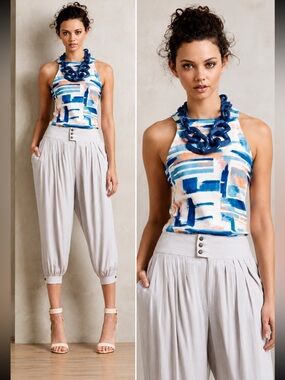 Anthropologie DELETTA  Isa Brushstroke Halter Cutout Top